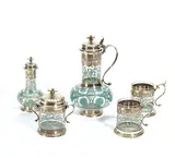 Joseph Brocard, Orangenwasser Service im orientalisierenden Stil, Um 1873, Farbloses Glas mit Emaildekor in Türkis und Gold