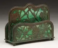 Letter Rack by Tiffany Studios, Patina finish with green glass, sold Dec 2006