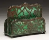 Letter Rack by Tiffany Studios, Patina finish with green glass, sold Dec 2006