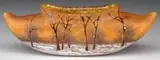 Daum, Cameo Vase, Very rare canoe shaped vase with acid etched and enameled winter scene