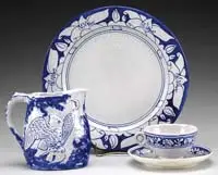 Dedham, Pottery ‘Night & Morning’ Pitcher,Rabbit Cup & Saucer and Magnolia Plate