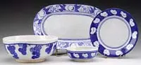 Dedham, Pottery “Horse Chestnut” Pattern Steak Platter and Three Other Pieces