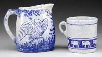 Dedham, Pottery “Elephant” Child’s Mug and “Night and Morning” Pitcher