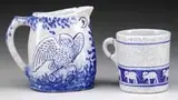 Dedham, Pottery “Elephant” Child’s Mug and “Night and Morning” Pitcher