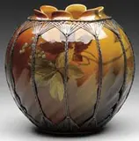 Silver Overlay Art Pottery Vase by Rookwood Pottery, sold Jun 2011