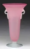 Rosaline and Alabaster Vase by Alexander Joseph von Steuben, Rosaline glass with applied alabaster handles and foot and a flaring top, sold Jun 2007