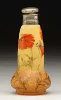 Scent Bottle by Daum, Enameled poppy floral decoration on a yellow mottled ground shading to ecru, sold Jun 2007