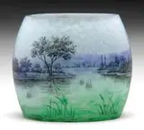 Daum, Cameo & Enamel Pillow Vase, Enameled signature on underside “Daum Nancy”