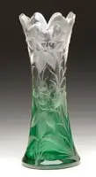 Mary Moser, Engraved Vase, Green glass shading to clear with an allover engraved floral decoration