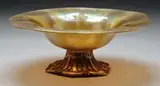 Tiffany Studios, Intaglio Bowl, Bowl rests atop a Tiffany Furnaces bronze foot with beautiful Art Nouveau design