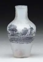 Miniature Vase by Daum, Enameled Dutch windmill and marine scene, en grisaille, sold Jun 2006