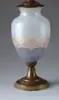 Pulled Feather Lamp Base by Alexander Joseph von Steuben, Mounted on a brass foot with decorative stylized leaf design at edge, sold May 2004
