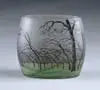 Daum, Rain Scene Vase, Nice pillow form enameled rain scene vase