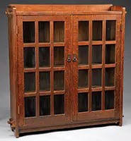 Double Door Bookcase by L & Jg Stickley, Each door with twelve glass panels and original hand-hammered handles, sold Feb 2014