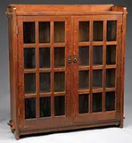 L & Jg Stickley, Double Door Bookcase, Each door with twelve glass panels and original hand-hammered handles
