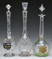 Marquetry and Wheel Carved Decanters by Mary Moser, sold Nov 2014