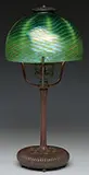 Damascene Boudoir Lamp by Tiffany Studios, Platform rests on 5 bronze ball feet, sold Nov 2014