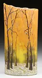 Daum, Winter Scene Cameo and Enameled Vase