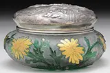 Daum, Powder Jar, Jar supports a silver lid with complementary design