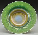 Tiffany Studios, Intaglio Cut Bowl, Bowl begins with a gold favrile center and applied glass foot