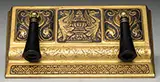 Bronze Pen Holder by Tiffany Studios, Rare Spanish pattern bronze desk set piece holds two pens, sold Jun 2013