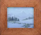 Winter Scene Plaque by Rookwood Pottery, Housed in a heavy quarter sawn oak frame, sold Nov 2015