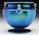 Blue Aurene Handled Vase by Alexander Joseph von Steuben, sold Nov 2015