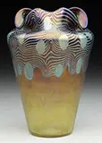 Loetz, Argus Vase, All set against a bronze shading to purple lightly iridescent background