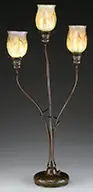 Three Light Tulip Lamp by Tiffany Studios, Bronze tendril gently wraps around three arms, sold Jun 2016
