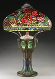 Tiffany Studios, Peony Table Lamp with Rare Mosaic Turtleback Base