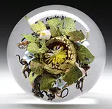 Modern Double Sided Paperweight by Paul Stankard, One cane having the word “Seeds”, and the other having what looks like “Feattce”, sold Nov 2016