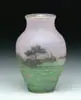 Daum, Prairie Vase, Green grass gives way to black enameled trees and islands in the distance