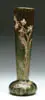 Galle, Enameled Vase, Heavily enameled floral decoration with applied beads on a green mottled glass