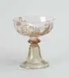 Galle, Champagne Glass, Gold enamel decoration with three colored and faceted jewels on clear glass