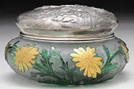 Powder Jar by Daum, Jar supports a silver lid with complementary design, sold Aug 2015