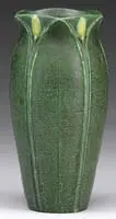 Grueby, Green Matte Vase, Felton beneath the Grueby faience medallion mark