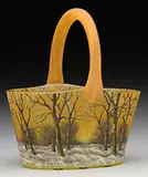 Daum, Cameo & Enamel Winter Scene Basket