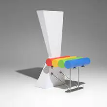 Peter Shire, Tuck 'n' Roll chair, c. 1995 / 2006, enameled steel, stainless steel