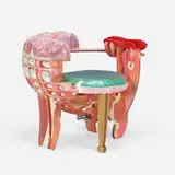 Toomas Toomepuu, Laser Chair 001, 2019, enameled plywood, walnut, silicone, Mylar, rubber, polyurethane foam and coating, faux ostrich leather, putty