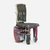 Toomas Toomepuu, Radiator chair, 2020, plywood, painted wood, aluminum, vinyl, Mylar, polyurethane foam