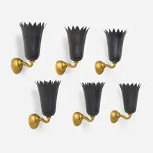 Hervé van der Straeten, Flambeau n°49 sconces, set of six, c. 2004, patinated bronze