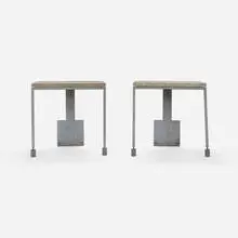 Thom Mayne, Custom tables for Kate Mantilini restaurant, Beverly Hills, pair, c. 1987, concrete, steel