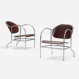 Mats Theselius, Sven lounge chairs, pair, 1998, leather, brushed chrome-plated steel