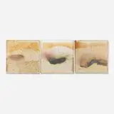 Collection of three tiles by Toshiko Takaezu, c. 1995, glazed stoneware, sold Jun 2025