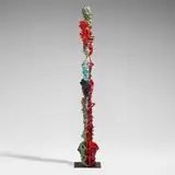 Michael Lucero, Self-Portrait as a Pre-Columbian, 1989, hand-painted and glazed earthenware, steel