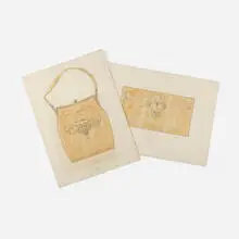 George Scheidemantel for Roycroft, Portfolio of patterns and drawings, ink and pencil on tracing paper, pencil and colored pencil on paper, leather