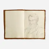 William Homer Leavitt for Roycroft, Guest book, c. 1900, full suede-bound book with gilding, graphite on paper