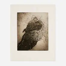 Chicken Basket (from The Farm suite) by Jamie Wyeth, 1980, drypoint and etching in colors, sold Jul 2023
