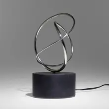 Untitled (Kinetic Sculpture) by José de Rivera, c. 1970, stainless steel, lacquered wood, sold Oct 2023