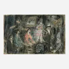 Ed Plunkett, Mme. Blavatsky in 1924, 1960, ink and gouache on paper with netting